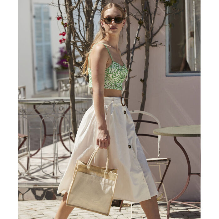 Cotton pocket natural starched jute midi tote Thumbnail