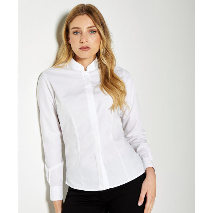 Women's mandarin collar shirt long-sleeved (tailored fit) Thumbnail