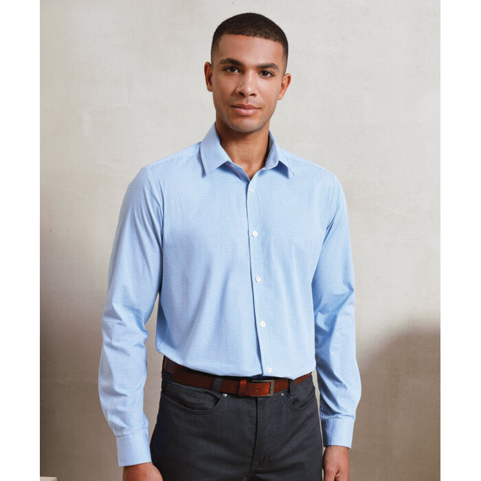 Microcheck (Gingham) long sleeve cotton shirt Thumbnail