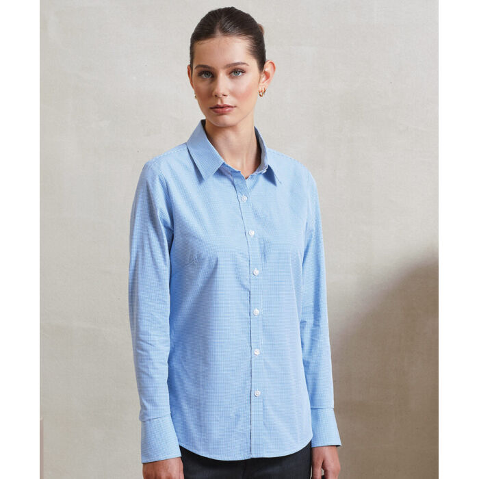 Women's Microcheck (Gingham) long sleeve cotton shirt Thumbnail