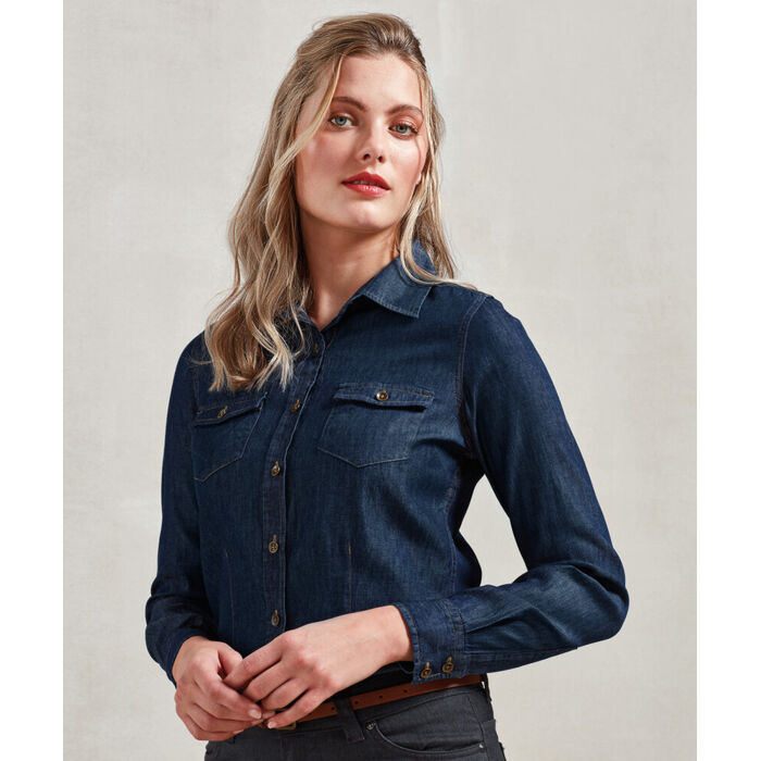 Women's jeans stitch denim shirt Thumbnail