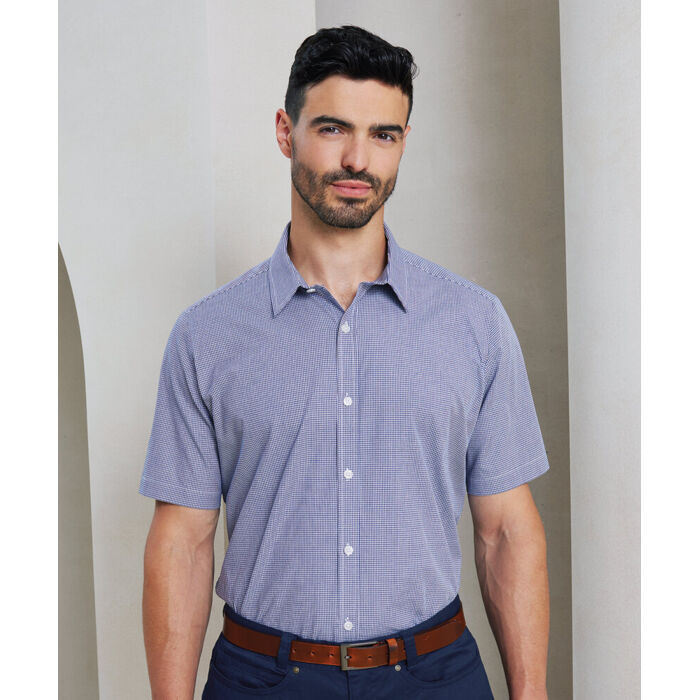 Microcheck (Gingham) short sleeve cotton shirt Thumbnail