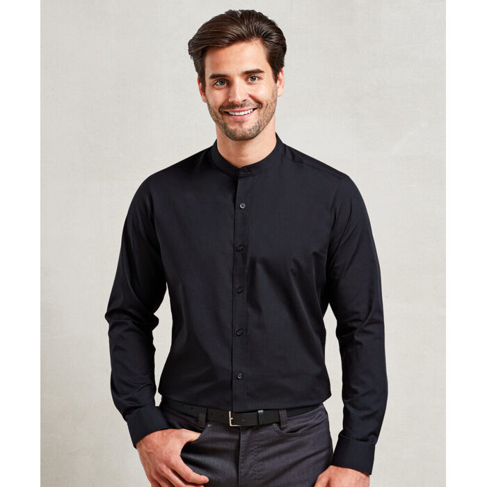 Banded collar grandad long sleeve shirt Thumbnail